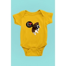 Darkhane Boxer Seviyorum - Köpek Baskılı Unisex Sarı Bebek Body - Zıbın BB004