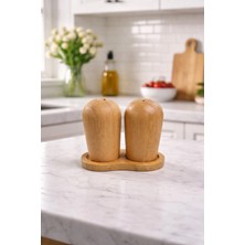 Makri Home Klasik Stantlı Bambu Tuzluk & Karabiberlik Seti – Doğal Bambu Baharatlık