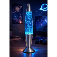 Biton Toptan  Lav Lambası 34,5 cm – Mavi Yıldız Simli  Atmosfer Işığı, Dekoratif Gece Lambası, Konsept Lamba