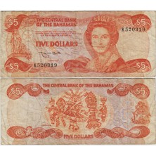 Banknoting Bahamalar 5 Dolar 1984 Kraliçe. Temiz+
