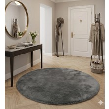 Carpet Dekor Peluş Yumuşak Dekoratif Halı Yuvarlak Gri