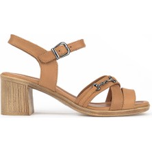 Ziya, Kadın Hakiki Deri Topuklu Sandalet 1611020Z2220 Camel