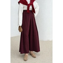 Ecenin Favorileri Pileli Mürdüm Pamuklu Geniş Paça Kadın Pantolon