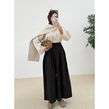 Ecenin Favorileri Pileli Siyah Pamuklu Geniş Paça Kadın Pantolon