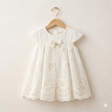 Beyaz Bebe Kız Çocuk Fisto Astarlı Elbise