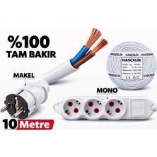2x2.5 Hasçelik+Makel Fiş+Mono 3lü Priz El Yapımı 10 Metre Hazır