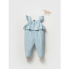 Beyaz Bebe Kız Bebek Fistolu Yaka Detaylı Tulum Saç Bandı Hediyeli