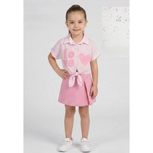 Queen Kids Queenkids Kız Çocuk 9898  Love Baskılı Etek Takım Pembe