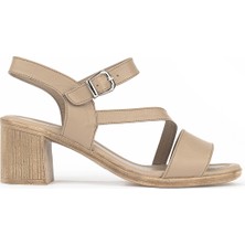 Ziya, Kadın Hakiki Deri Topuklu Sandalet 1611020Z2219 Bej