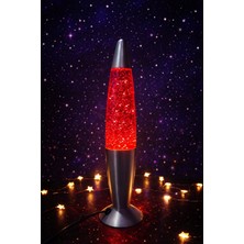 Hediye Filesi  Lav Lambası 34,5 cm – Kırmızı Yıldız Simli  Atmosfer Işığı, Dekoratif Gece Lambası, Konsept Lamba