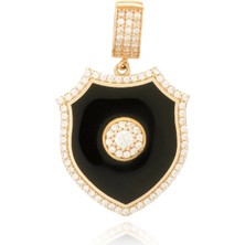 Berk Mücevherat 14 Ayar Altın Mineli Taşlı Kalkan Kolye Ucu