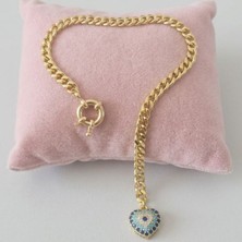 Museum Of You 14K Altın Kaplama Gurmet Bileklik Taşlı Kalp Nazar Boncuklu Charm Detaylı