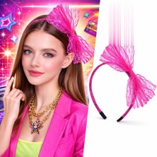 Shopwave 80’ler 90’lar Neon Pembe Dantel Taç Fiyonklu