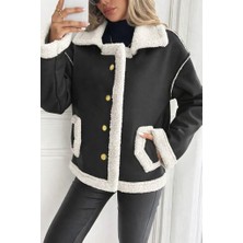 Moda Loris Kadın Uzun Kollu Yakalı Önden Düğmeli Cep Detaylı Süet Ceket