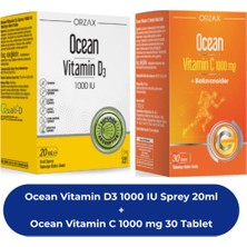 Orzax Ocean Vitamin D3 1000 Iu Sprey 20ML + Ocean Vitamin C 1000 Mg 30 Tablet