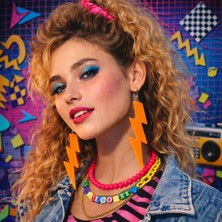 Store Mania Ieg™ 80 Ler 90 Lar Retro Neon Turuncu Şimşek Küpe 10 cm