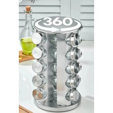 Makri Home 20'li Döner Paslanmaz Baharatlık Seti, Cam Kavanozlu 360° Dönebilen Yuvarlak Baharat Stantı