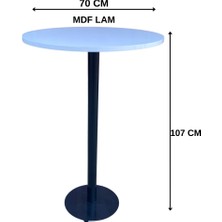 Çağlar Metal Kokteyl Bistro Masa 70 cm Tabla Çapı 107 cm Yükseklik Mdf Lam Üst Tabla Metal Ayak Bar Masası