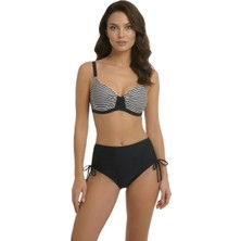 Donlaritta Büyük Beden Toparlayıcı Siyah Beyaz-Lacivert Beyaz Göğüs Pedli Hızlı Kuruyan Bikini Takımı 42-44-46-48-50-52-54 Beden