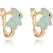 Berk Mücevherat 14 Ayar Altın Tavşan Figürlü Bebe Mavisi Mineli Çocuk Küpe