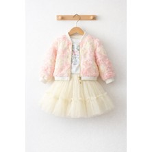 Beyaz Bebe Kız Çocuk 3D Güllü Trend 3lü Takım