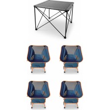 Kılıçaslan Camp Madfox Campix Alüminyum Masa Büyük Boy +4 Adet Foldmesh Kompakt Katlanır Sandalye Seti Navy Spark