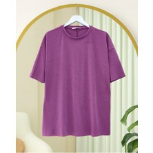 Modamorfo Bisiklet Yaka Fitilli Yırtmaçlı Tişort -Mor