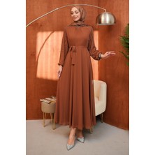İmaj Butik Taba Bel Kuşaklı Taş Işlemeli Abiye