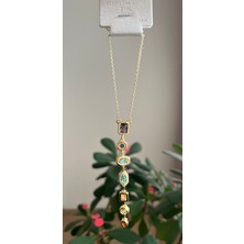Diba Avm Y Kolye 14K Gold Renk 316L Çelik Kadın Kolye Baget Taşlı Renkli Asimetrik Taşlı Uzun Taşlı Y Kolye Sarkıt Kolye Minimal Kolye Kadın Zincir Kolye Trend Kadın Takı Günlük Şık Kolye