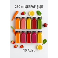 Toyfest 10 Adet 250 ml Smoothie Detoks Şişesi Şeffaf Plastik Sızdırmaz Kapak Köşeli Meyve Suyu Şişesi