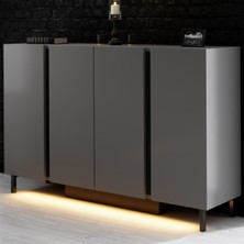 Modatte Mobilya MODATTE Paris Siyah Demir Ayaklı Rgb LED Işık Sistemli Antrasit Konsol