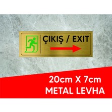 Hobishop Çıkış Exıt Sağa Yazılı ve Logolu Gold Metal Levha 20 x 7 cm