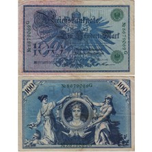 Banknoting Almanya 100 Mark 1908 Yeşil Mühür. Ççt.