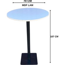 Çağlar Metal Kokteyl Bistro Masa 70 cm Tabla Çapı 107 cm Yükseklik Mdf Lam Üst Tabla Metal Ayak Bar Masası