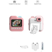 Shopwave Dijital Fotoğraf Makinesi Çocuk Termal Resim Kağıt Baskılı Yazıcı Kamera Video Makinesi CMR15 Pembe