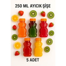 Toyfest 5 Adet Ayıcık Şişe – Turuncu Kapaklı, Okul ve Piknik Için Eğlenceli Çocuk Meyve Suyu Şişesi 250 ml