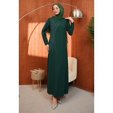 İmaj Butik Zümrüt Yeşili Bisiklet Yaka Taş Işlemeli Abiye