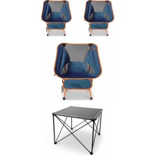 Kılıçaslan Camp Madfox Campix Alüminyum Masa Büyük +3 Adet Foldmesh Kompakt Katlanır Sandalye Seti Navy Spark