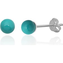 Azuris Silver 925 Ayar Gümüş Kabuk Inci 4 mm Turkuaz Kusursuz Şekil Küpe