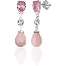 Azuris Silver 926 Ayar Gümüş Damla Zirkon Taş Damla Pembe Kabuk Inci Saplamalı Küpe