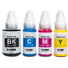 Canon Pixma G1400, G1410, G3411 Uyumlu GI-490 4 Renk Muadil Mürekkep Seti 270 ml Siyah 70 ml Renkler