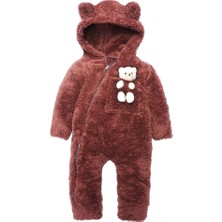 Braventa Collection Kız Erkek Bebek ve Çocuk Ayıcıklı Peluş Tulum (Kahverengi, 2 Yaş)