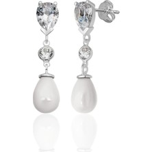 Azuris Silver 926 Ayar Gümüş Damla Zirkon Taş Damla Beyaz Kabuk Inci Saplamalı Küpe