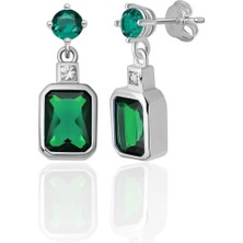 Azuris Silver 925 Ayar Gümüş Pırlanta Montur Zümrüt Rengi Saplamalı Küpe