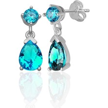 Azuris Silver 925 Ayar Gümüş 4 mm Aqua Rengi 6*8 Damla Aqua Taşlı Saplamalı Küpe