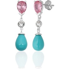 Azuris Silver 926 Ayar Gümüş Damla Zirkon Taş Damla Turkuaz Kabuk Inci Saplamalı Küpe