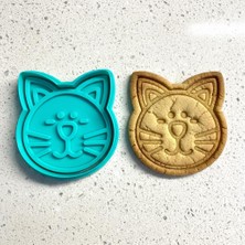 Braventa Collection Kedi Şeklinde Kurabiye Kalıbı ve Damga Seti, Turkuaz, Çok Amaçlı Silikon, Şeker Hamuru ve Hamur Şeki