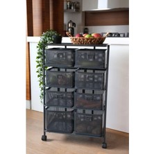 Braventa Collection 4 Katlı Tekerlekli Metal Sebzelik, Siyah, 8 Bölmeli, Çok Amaçlı Mutfak Düzenleyici,