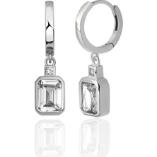 Azuris Silver 925 Ayar Gümüş Pırlanta Montur Oktagon Beyaz Zirkon Taşlı  Küpe