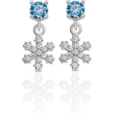 Azuris Silver 926 Ayar Gümüş 4 mm Aqua Rengi Kar Tanesi Zirkon Taşlı Saplamalı Küpe